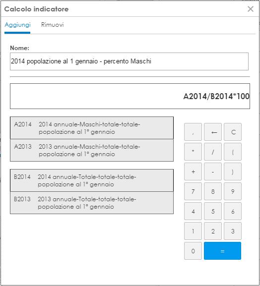 Figura 7 E possibile creare, in tempo reale, nuovi indicatori per mezzo della sezione Calcolo indicatore.