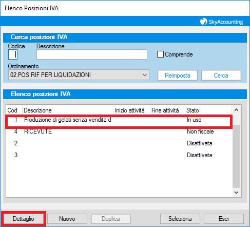 Si aprirà quindi una finestra contenente le posizioni IVA della tua azienda.