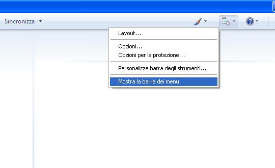 Windows Live Mail 2009 5. Al primo accesso di Windows Mail potrebbe non comparire la barra dei menù.