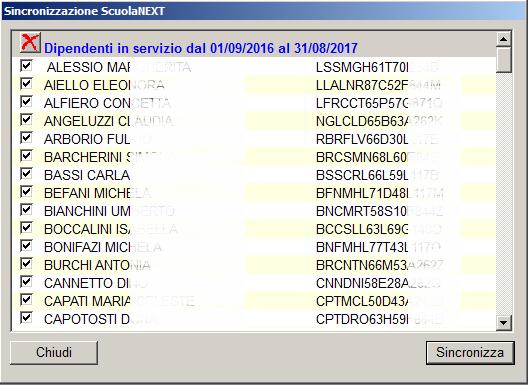 3. Andare su Altro Sincronizza dati Scuolanext e selezione i dipendenti che si vuole sincronizzare su Alunni Web Una volta premuto su Sincronizza verrà richiesta (una sola volta per sessione di