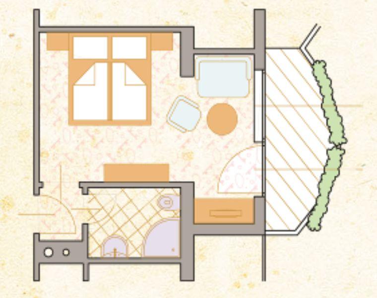 Camera doppia 27 m² Soddisfazione con angolo soggiorno e balcone a