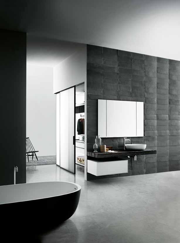 FLYER / Mobili Cabinets ICELAND / Lavabo Washbasin LIQUID / Rubinetto Tap WK6 / Specchio Mirror GREENE / Sistema Porte Doors