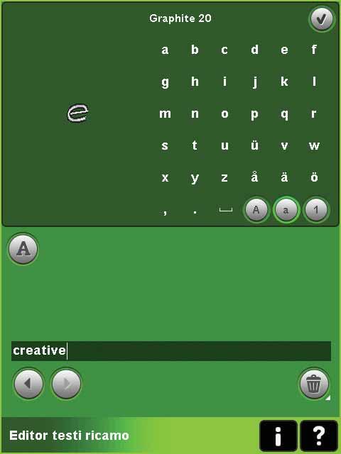 Editor Per aprire l'editor testo ricamo E L'editor testo ricamo si apre automaticamente quando si seleziona un font di ricamo nel menu di selezione.