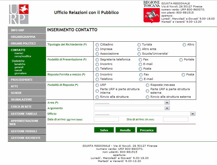 Le banche dati Contatti Consente la rilevazione dell accesso dell utenza all ufficio informazioni Produce statistiche finalizzate