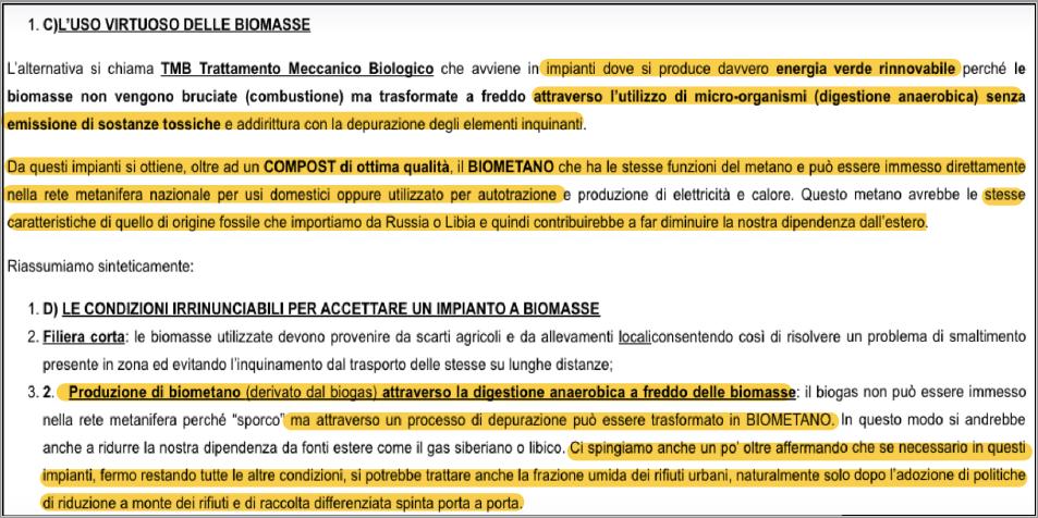 3.7 Nuovo Senso Civico In generale, le osservazioni di Nuovo Senso Civico appaiono in contraddizione con il documento programmatico della stessa associazione sugli impianti a biomassa pubblicato sul