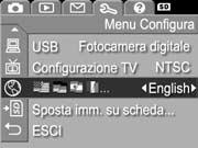 Capitolo 6: Uso del menu Configura Il menu Configura permette di regolare diverse impostazioni della fotocamera, come i suoni, la data e l ora e la configurazione della connessione USB o con il