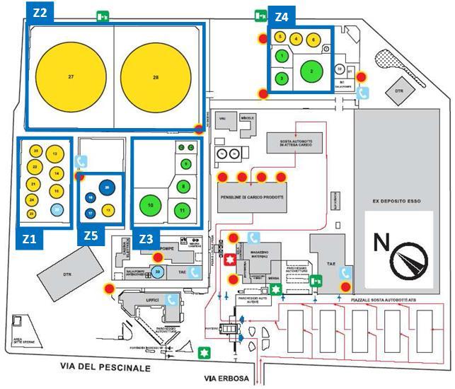 Figura 12 Identificazione delle zone considerate per effettuare l analisi degli scenari domino per lo stabilimento ENICAL.