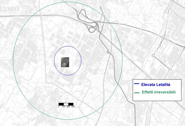 Figura 20 Valutazione dell impatto sul territorio delle dispersioni tossiche di percloroetilene; rappresentazione dell inviluppo della massima estensione della nube considerando tutte le possibili