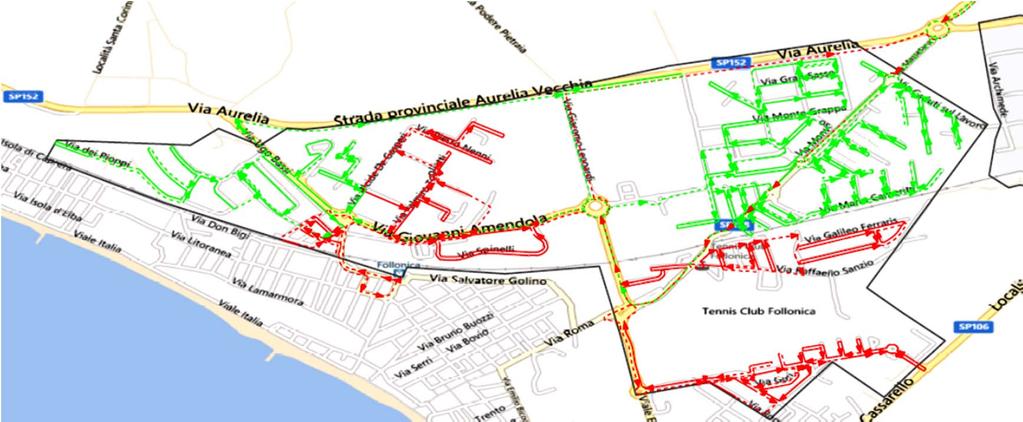 Simulazione di circuiti di raccolta differenziata Per la stima dei costi è stata effettuata una simulazione, con software di routing optimization, su una area nota con georeferenziazione delle utenze.