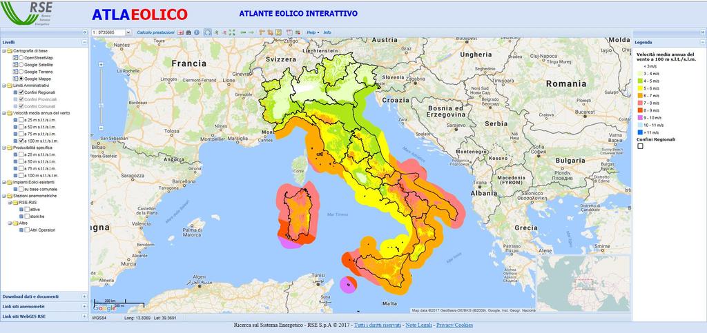 Si ringrazia RSE (Laura Serri) Atlante eolico Modulo calcolo prestazioni parchi eolici (anche offshore) Estensione