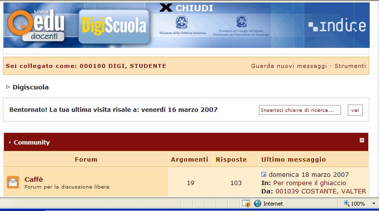 Forum Scegliendo di partecipare al forum il corsista accede al forum