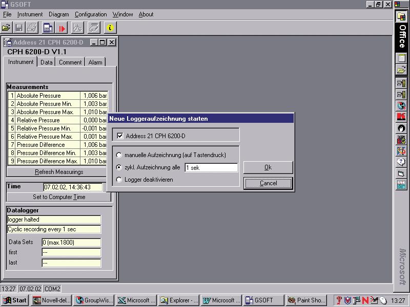 Funzionamento semplice con toolbar intuitive I dati scaricati dagli strumenti portatili per misure di temperatura e pressione (CTH62I0) possono essere visualizzati in un unico grafico (due assi y