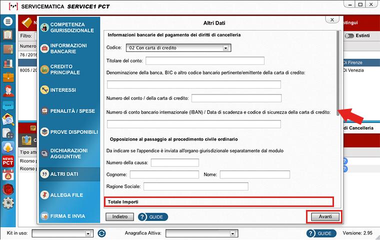 Compilare Informazioni bancarie e scorrere la pagina tramite la barra