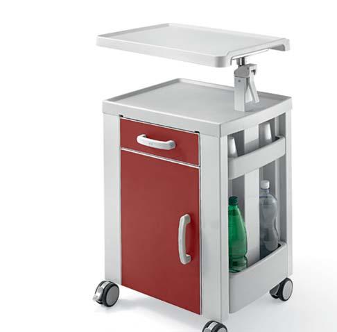 B 32012 Comodino bifronte su ruote Dual-front bedside table on twin castors Struttura realizzata in lamiera di acciaio stampata con spigoli arrotondati, verniciata a polveri epossidiche.