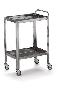 Carrelli Trolleys Serie F 100 Costruito interamente in lamiera di acciaio inox AISI 304 a 2 spessori differenziati. Maniglia di spinta in tubo inox Ø 15 mm. Completamente smontabile.