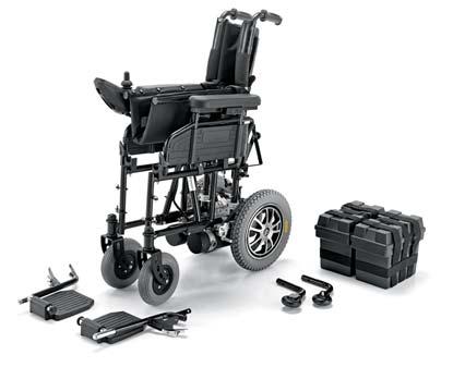 - Powered wheelchair with steel frame. - Suitable for indoor-outdoor use.