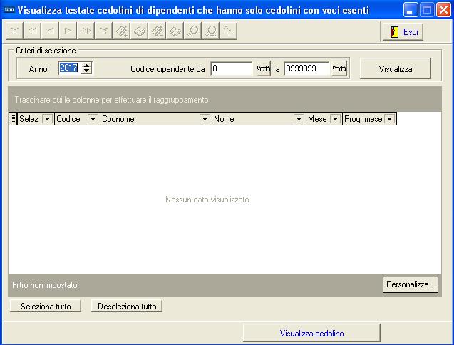 Controllo Dipendenti con solo compensi Esenti o Funzionalità: Questa funzione consente di evidenziare quei dipendenti che hanno sviluppato cedolini esclusivamente composti da erogazioni di