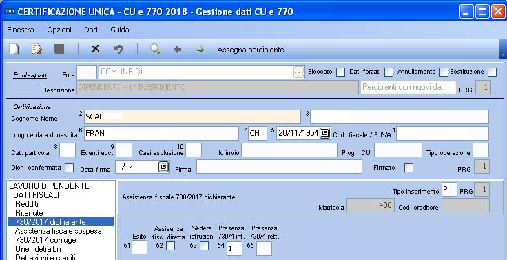 Situazione 730/4 (2 di 2) o Funzionalità: Questa funzione consente di evidenziare tutti quei dipendenti con 730/4