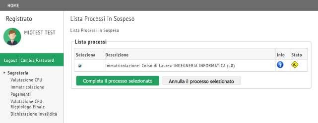 Se invece, si è per qualche motivo interrotto il processo di immatricolazione per più di 15 minuti, il sistema richiederà di autenticarsi di nuovo.