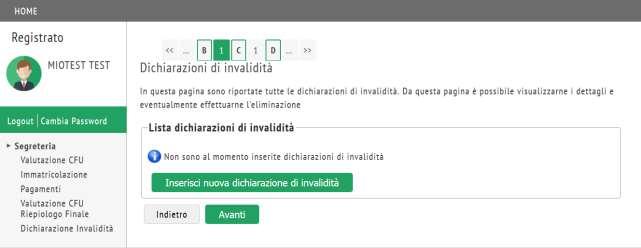 (schermata successiva). Per continuare il processo di immatricolazione al corso selezionato clic sul pulsante Avanti.