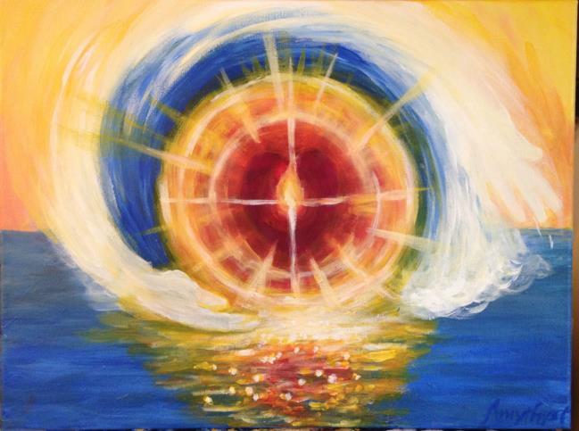 Ho pensato di dipingere un quadro ispirandomi alla terza parte del Messaggio di Gurumayi: Espira dolcemente il potere benevolo del Cuore.