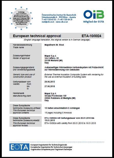 Certificato 3 ETA secondo ETAG 004