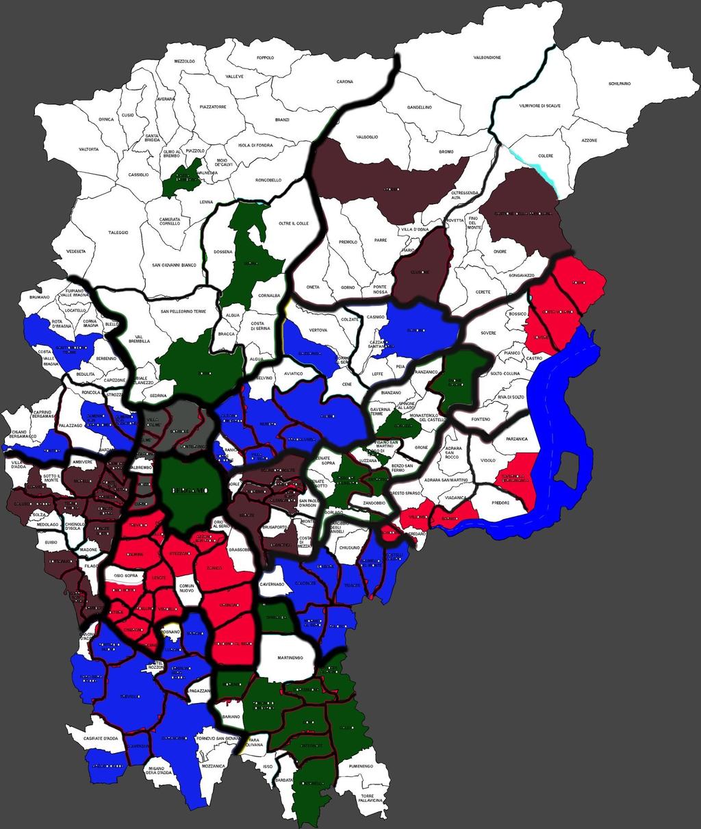 ALLEGATO B Cartina della provincia di Bergamo riportante l'elenco dei circoli territoriali ed i rispettivi comuni di competenza Zona 1- Isola Bonate Sopra, Bonate Sotto (Madone), Bottanuco (Suisio),