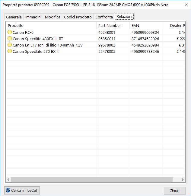 Selezinare la Scheda Relazini che sar" visibile sl se sn presenti delle relazini. Files & Media E' pssibile visualizzare i files assegnati a qualsiasi prdtt del Catalg Persnale.