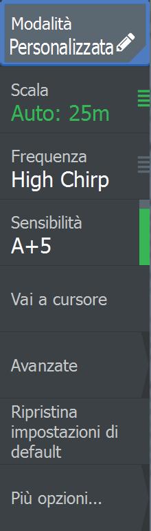 Selezionare Auto nel menu e passare alla modalità Personalizzata o Pesca dal ghiaccio per personalizzare le impostazioni dell'immagine.