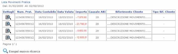 Figura 22 Ricerca movimenti pratica 13 I dati ricercati sono proposti in una lista con indicate le seguenti informazioni: Dettagli, Numero Pratica, Data