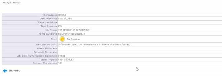 Premendo il link ( Flusso/Supporto ) sul dettaglio del flusso si accede alla seguente pagina riportata nell esempio di