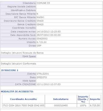 Il pulsante Istruzioni permette di visualizzare i dettagli del conto e delle causali d accredito per la registrazione contabile come riportato nell esempio di seguito.