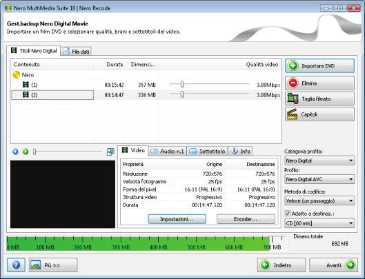 8 Ricodifica del film principale in Nero Digital Ricodifica del film principale in Nero Digital 8.