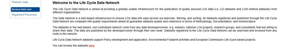 il dimostrativo di Banca Dati Italiana di LCA, nodo nazionale del Life Cycle Data Network.