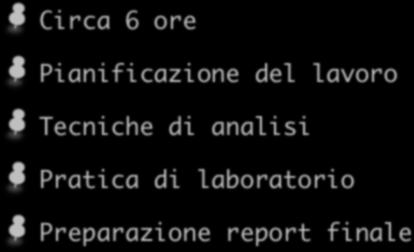 Introduzione alla pratica di laboratorio Circa 6 ore Pianificazione del