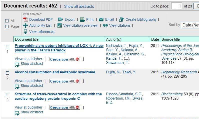 SCOPUS: OUTPUT si possono vedere tutti i riferimenti presenti nelle bibliografie dei