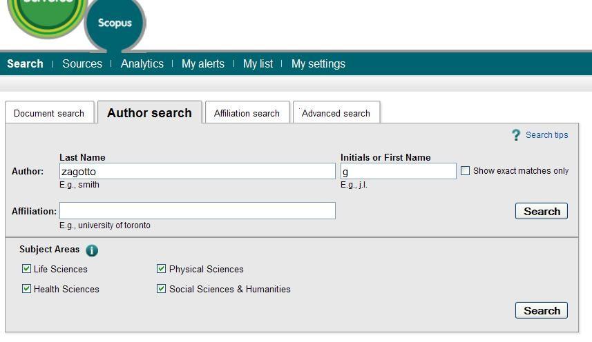 SCOPUS: AUTHOR PROFILE per aprire il profilo