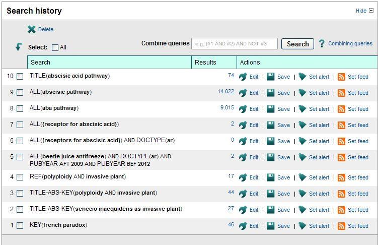 SCOPUS: SEARCH HISTORY Search history visualizza la cronologia delle ricerche della sessione corrente si