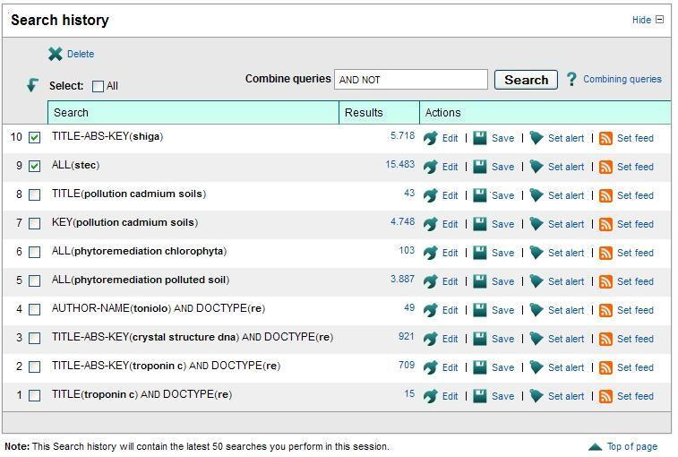 SCOPUS: SEARCH HISTORY si possono