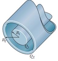 4) In figura è mostrato un cilindro condu/ore, di raggio R 1 = 1.30 mm e lunghezza L=11.0 m, circondato da un guscio cilindrico condu/ore della stessa lunghezza del cilindro, ma con raggio R 2 =10.