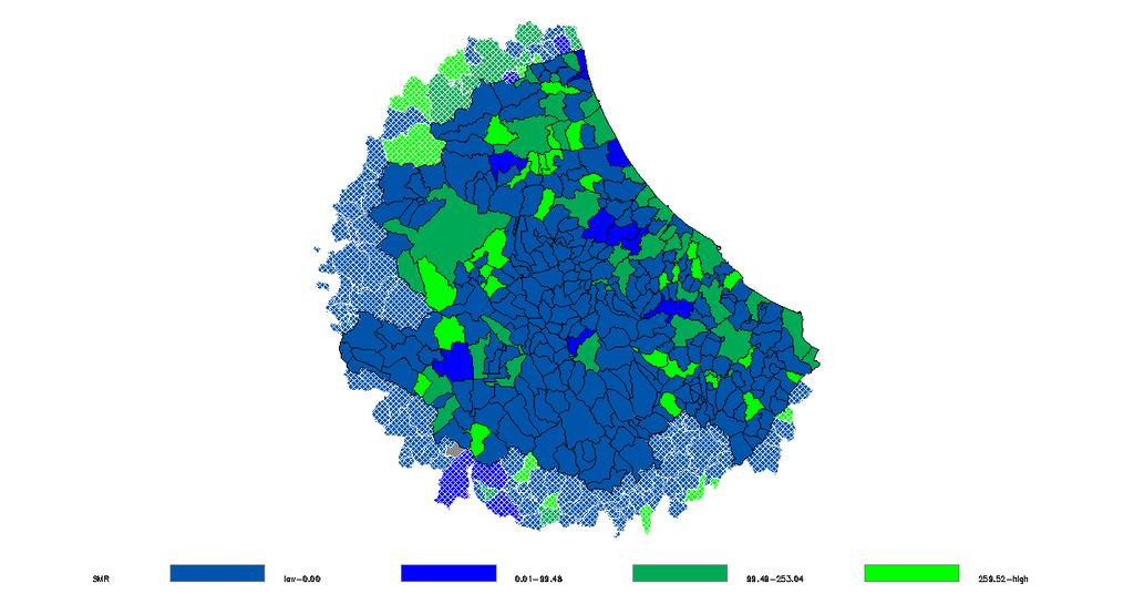 MORTALITA Tumori - Mappa di frequenza Età 19 anni 1991-2001