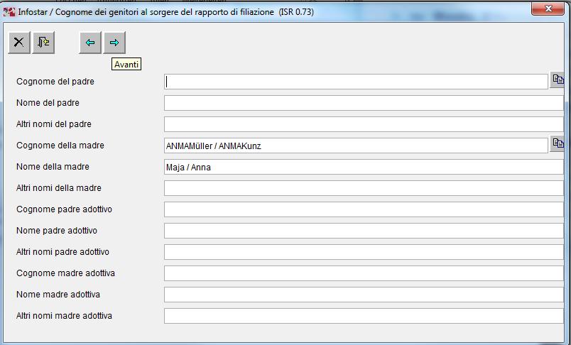 Nella maschera Cognome dei genitori al sorgere del rapporto di filiazione (ISR 0.73) occorre modificare la filiazione in seguito all adozione.