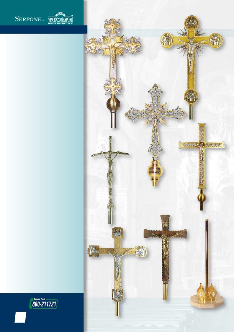 Croci Astili q - Croce astile in bronzo finemente cesellato, con strass incastonati alle estremità della croce, finitura bicolore oro e argento. Misura croce cm 48x30. Cod. 7929.
