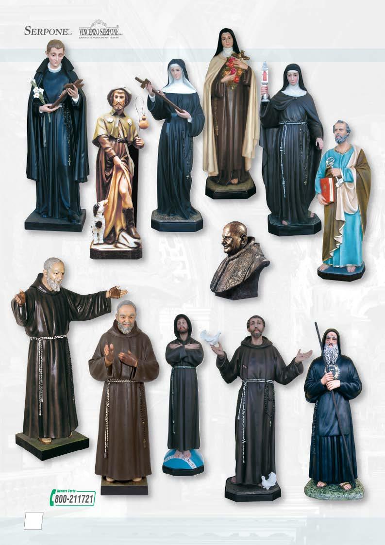 Statuaria Vasto assortimento di statue in vetroresina, varie misure disponibili. Chiedere preventivo. PREZZI CONTENUTI! Santa Teresa. Cod. 9773 In foto la statua alta cm 150 San Gerardo. Cod. 9776 In foto la statua alta cm 170 Santa Rita.