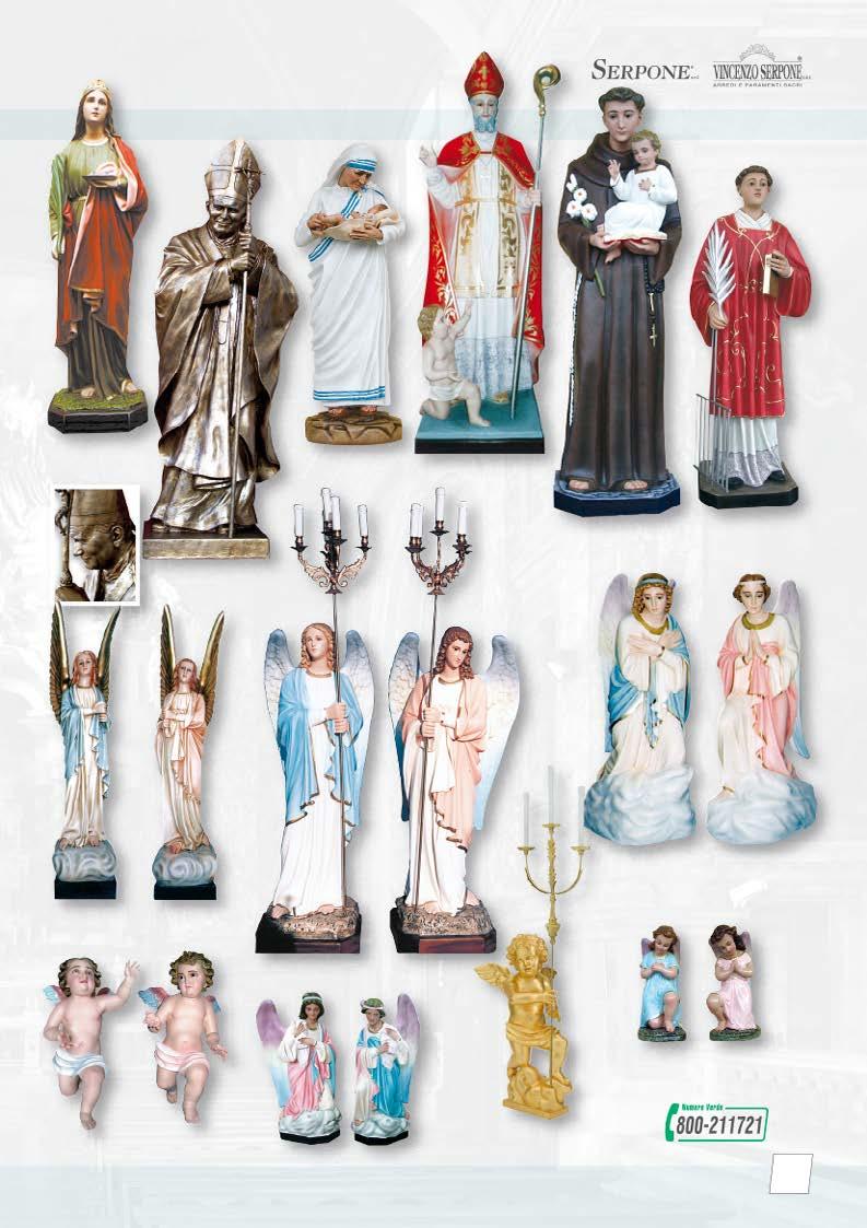 Vasto assortimento di statue in vetroresina, varie misure disponibili. Chiedere preventivo. PREZZI CONTENUTI! Santa Lucia. Cod. 5121 In foto la statua alta cm 85 S. Teresa di Calcutta. Cod. 9781 In foto la statua alta cm 60 San Biagio con Bambino.