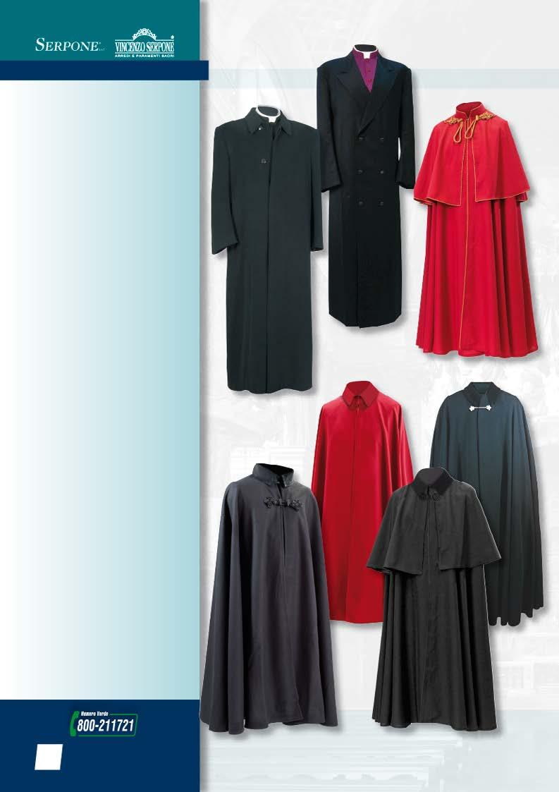Abbigliamento sacerdote q - Soprabito per abito talare, lungo, taglio a un petto, confezionato su misura in gabardine pesante 100% lana. Cod. 10095.