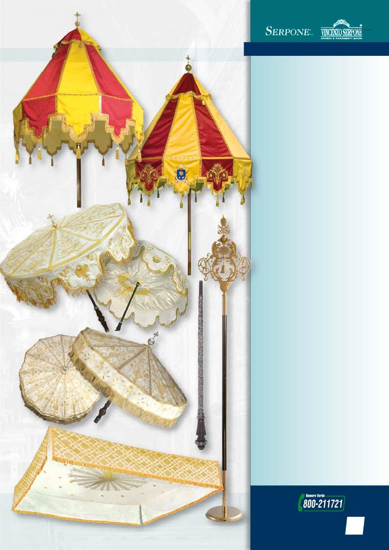 Ombrelli per Corpus Domini q - Ombrello Basilicale, in satin cotone o faglia cordonata rossa e gialla, con galloni oro e seta, frangia e fiocchi tripolone dorati.