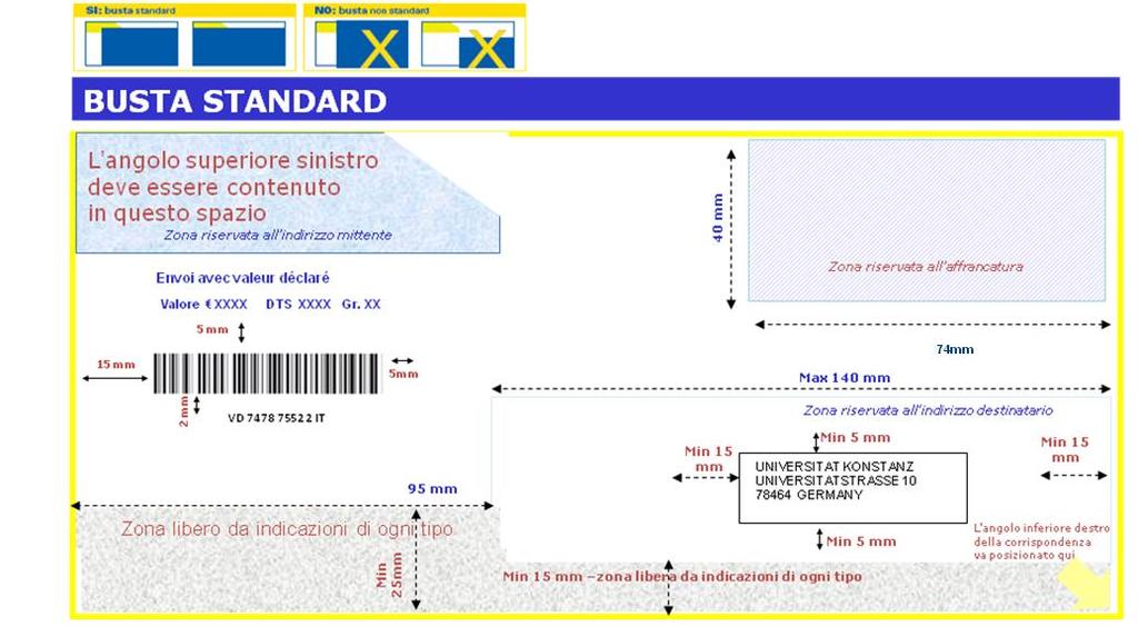 Si ricorda che non è consentito inviare assicurate utilizzando buste o imballaggi trasparenti oppure buste che abbiano una o più finestre trasparenti. 6 LAY-OUT DELL INVIO 6.