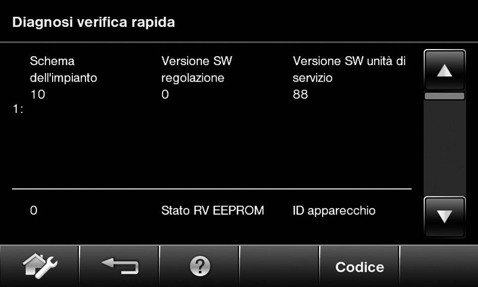 Diagnosi e verifiche assistenza Diagnosi (continua) Reset dati di esercizio 2. Service I dati di esercizio memorizzati (ad es. ore di esercizio) possono essere azzerati. Per Temperatura est.