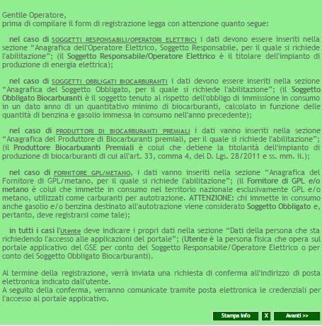 In quest ultimo caso, all utente sarà visibile una schermata informativa, nella quale viene fornita una spiegazione della corretta modalità di valorizzazione dei campi necessari alla registrazione e